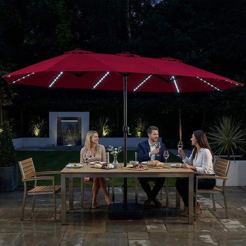 15.5FT Extra-Large Patio Umbrella with Base 12 Reinforced Ribs-Red - Red - Outdoor Umbrellas
