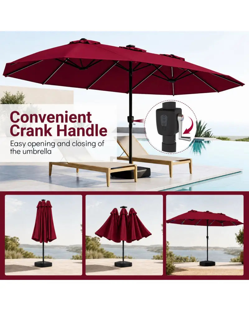 15.5FT Extra-Large Patio Umbrella with Base 12 Reinforced Ribs-Red - Red - Outdoor Umbrellas