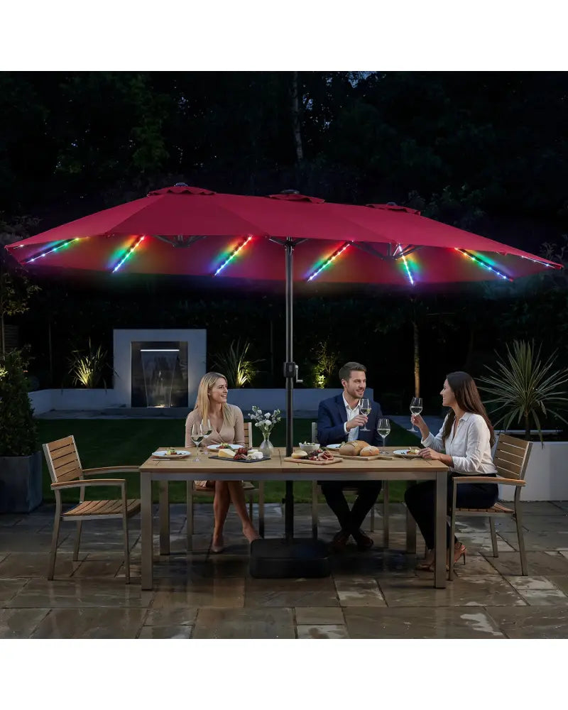 15.5FT Extra-Large Patio Umbrella with Base 12 Reinforced Ribs-Red - Red - Outdoor Umbrellas