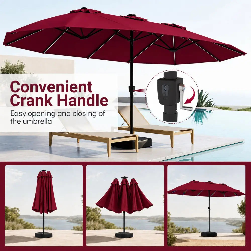 15.5FT Extra-Large Patio Umbrella with Base 12 Reinforced Ribs-Red - Red - Outdoor Umbrellas