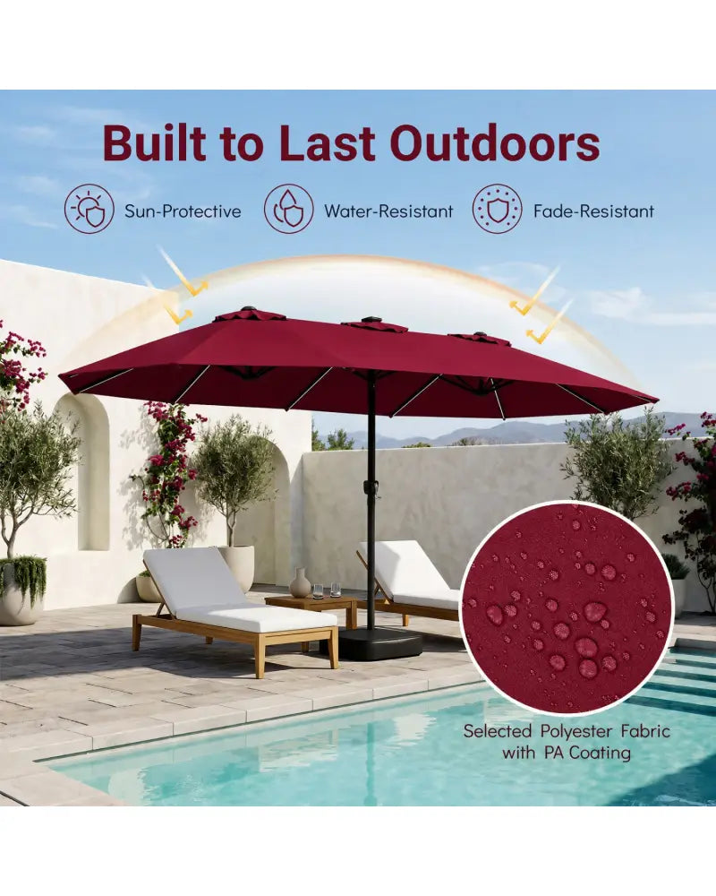15.5FT Extra-Large Patio Umbrella with Base 12 Reinforced Ribs-Red - Red - Outdoor Umbrellas