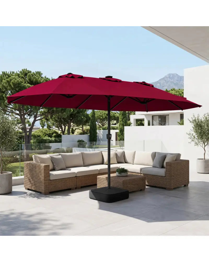 15.5FT Extra-Large Patio Umbrella with Base 12 Reinforced Ribs-Red - Red - Outdoor Umbrellas