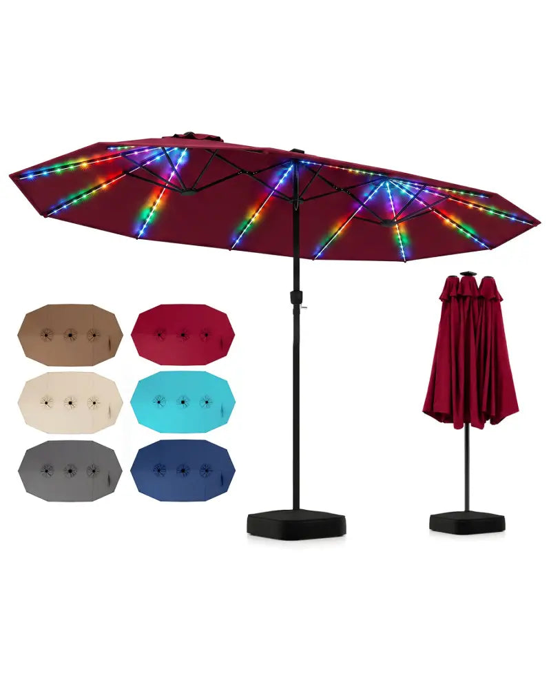 15.5FT Extra-Large Patio Umbrella with Base 12 Reinforced Ribs-Red - Red - Outdoor Umbrellas