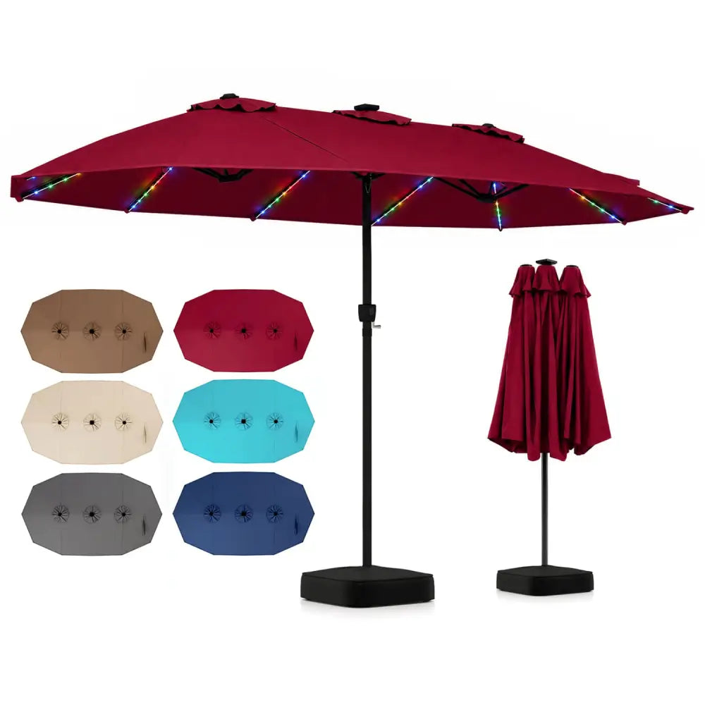 15.5FT Extra-Large Patio Umbrella with Base 12 Reinforced Ribs-Red - Red - Outdoor Umbrellas