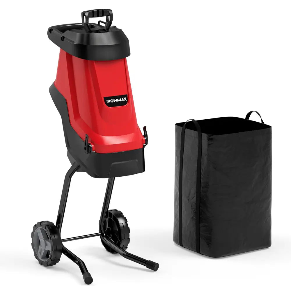 15-AMP Electric Wood Chipper and Shredder Leaf Mulcher with Wheels-Red - Red - Lawn Care Tools