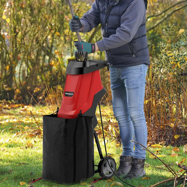 15-AMP Electric Wood Chipper and Shredder Leaf Mulcher with Wheels-Red - Red - Lawn Care Tools