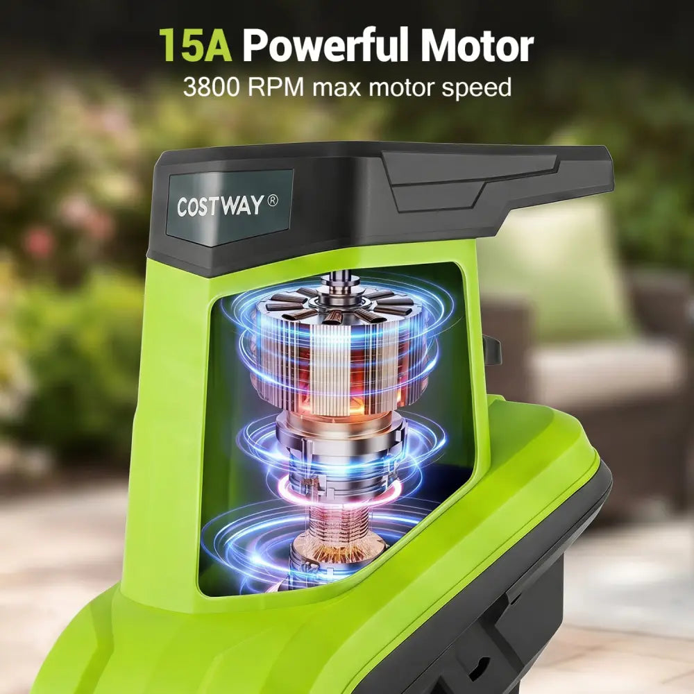 15-Amp Electric Wood Chipper Shredder Mulcher 1.8 Inch Max Cutting Diameter-Green - Green - Lawn Care Tools