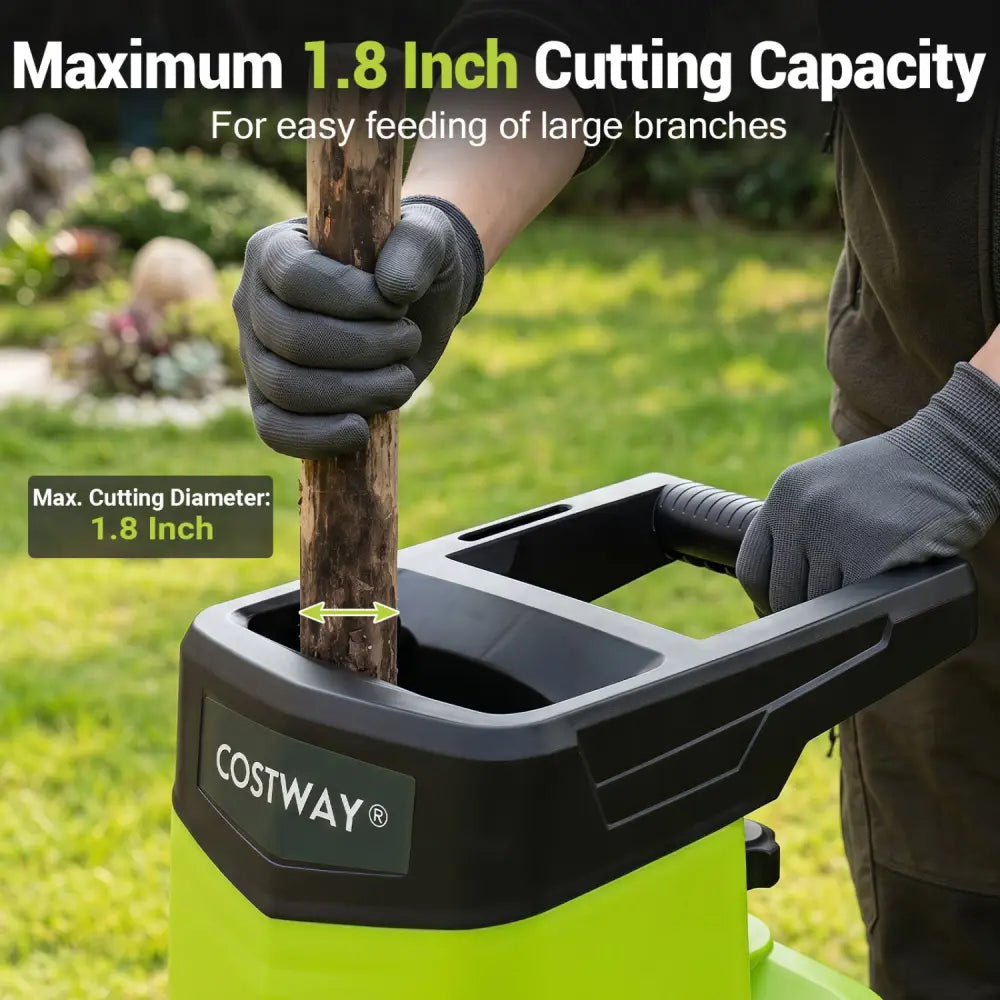 15-Amp Electric Wood Chipper Shredder Mulcher 1.8 Inch Max Cutting Diameter-Green - Green - Lawn Care Tools