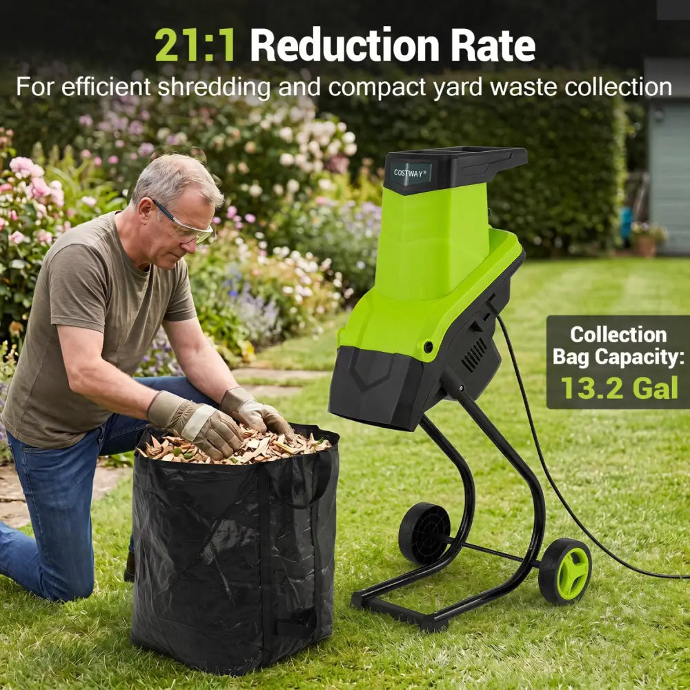 15-Amp Electric Wood Chipper Shredder Mulcher 1.8 Inch Max Cutting Diameter-Green - Green - Lawn Care Tools