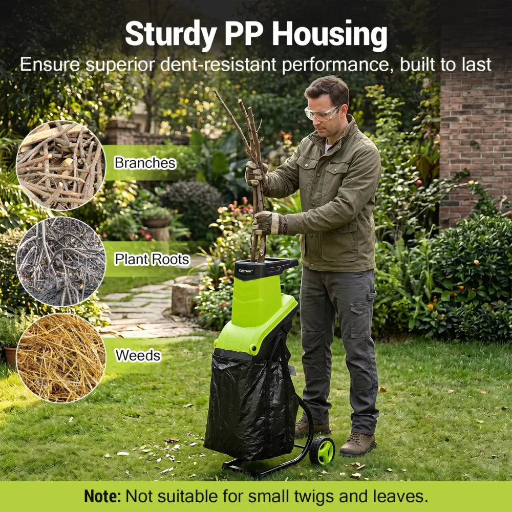 15-Amp Electric Wood Chipper Shredder Mulcher 1.8 Inch Max Cutting Diameter-Green - Green - Lawn Care Tools
