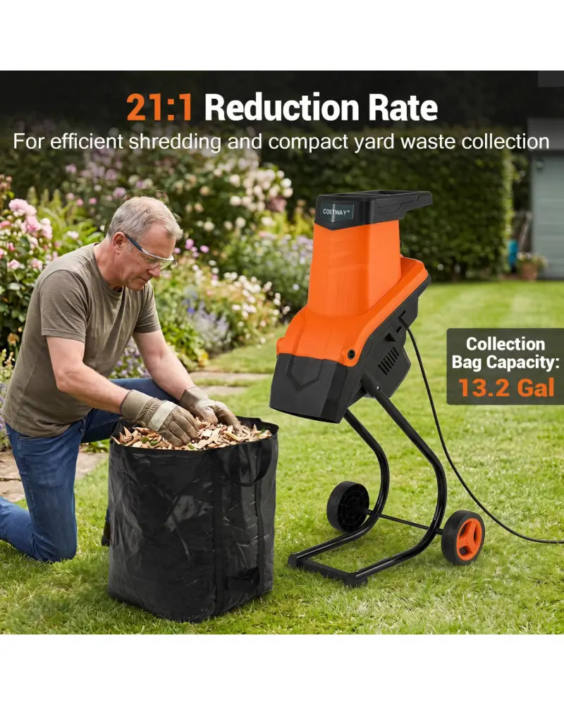 15-Amp Electric Wood Chipper Shredder Mulcher with 1.8 Inch Max Cutting Diameter-Orange - Orange - Lawn Care Tools