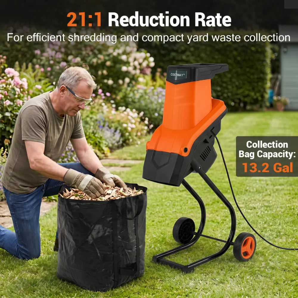 15-Amp Electric Wood Chipper Shredder Mulcher with 1.8 Inch Max Cutting Diameter-Orange - Orange - Lawn Care Tools