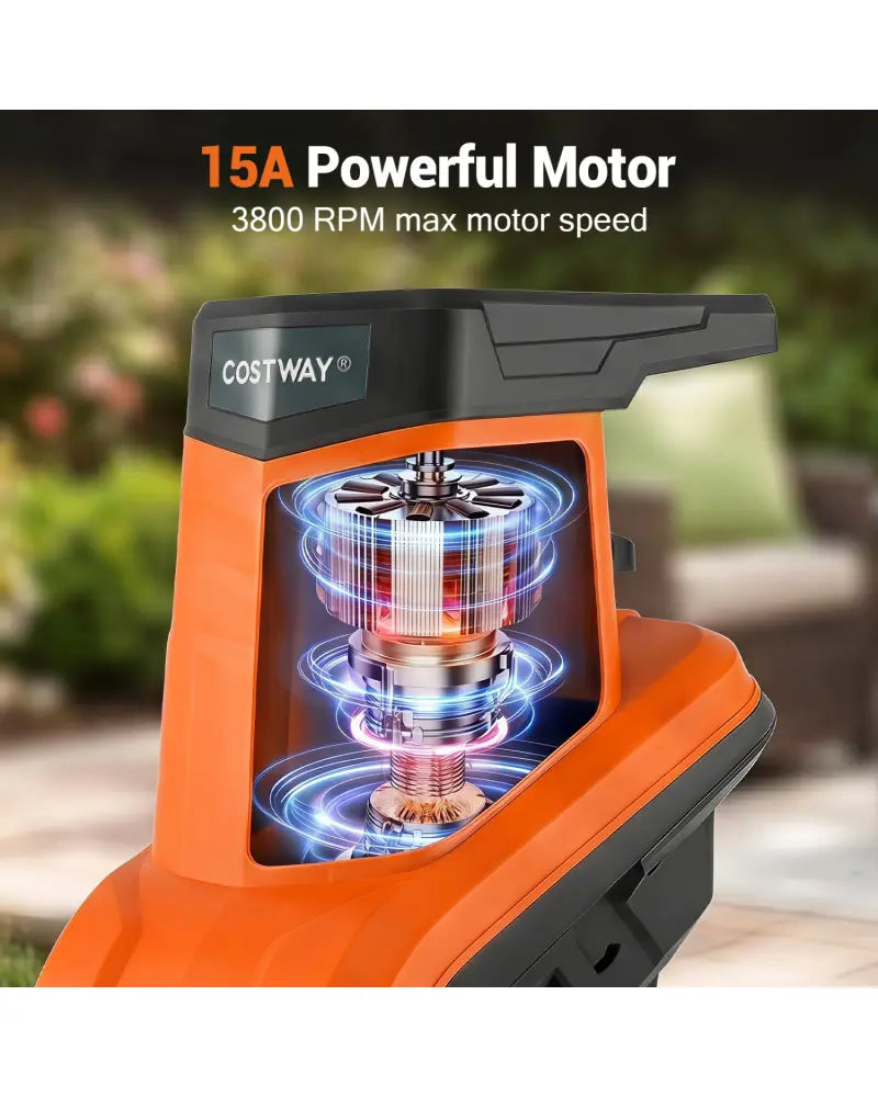 15-Amp Electric Wood Chipper Shredder Mulcher with 1.8 Inch Max Cutting Diameter-Orange - Orange - Lawn Care Tools