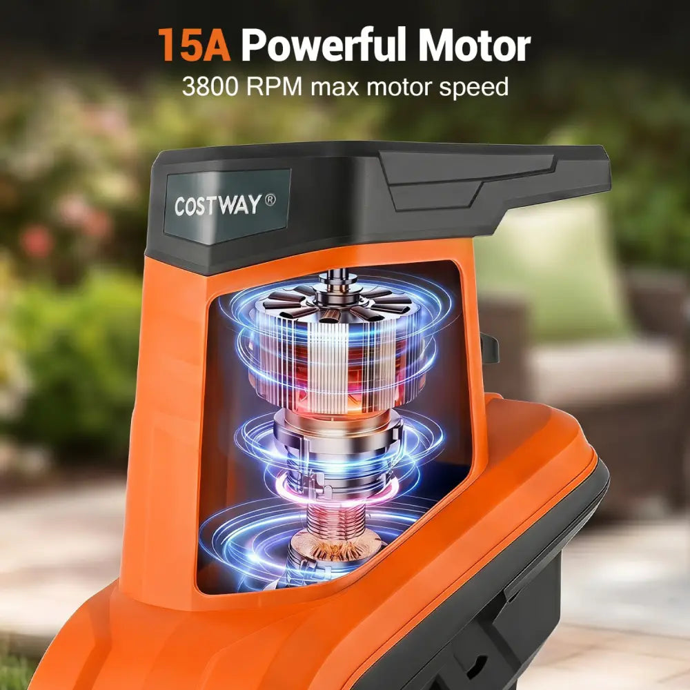 15-Amp Electric Wood Chipper Shredder Mulcher with 1.8 Inch Max Cutting Diameter-Orange - Orange - Lawn Care Tools