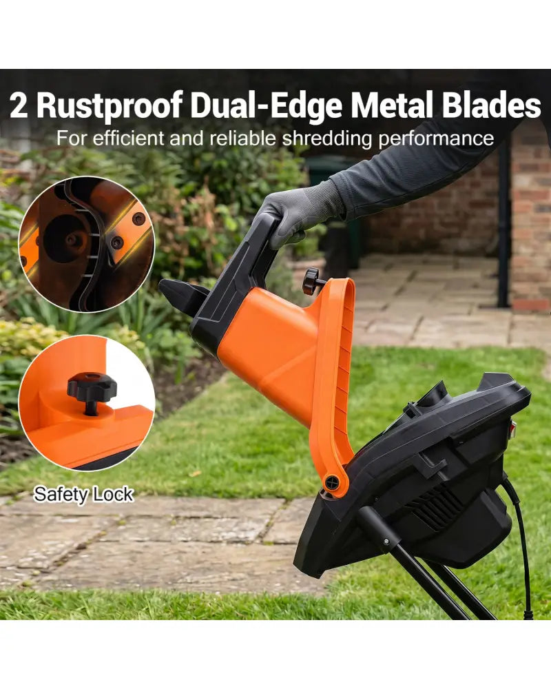 15-Amp Electric Wood Chipper Shredder Mulcher with 1.8 Inch Max Cutting Diameter-Orange - Orange - Lawn Care Tools