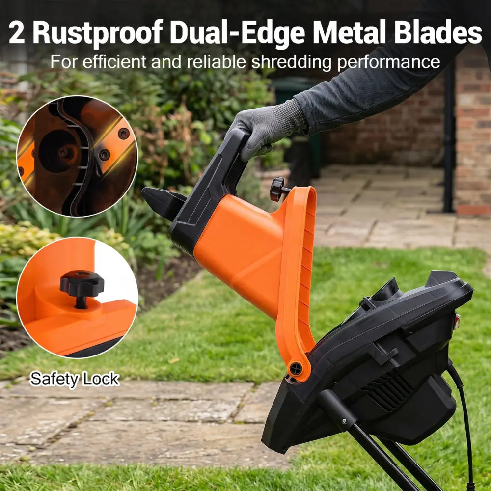 15-Amp Electric Wood Chipper Shredder Mulcher with 1.8 Inch Max Cutting Diameter-Orange - Orange - Lawn Care Tools