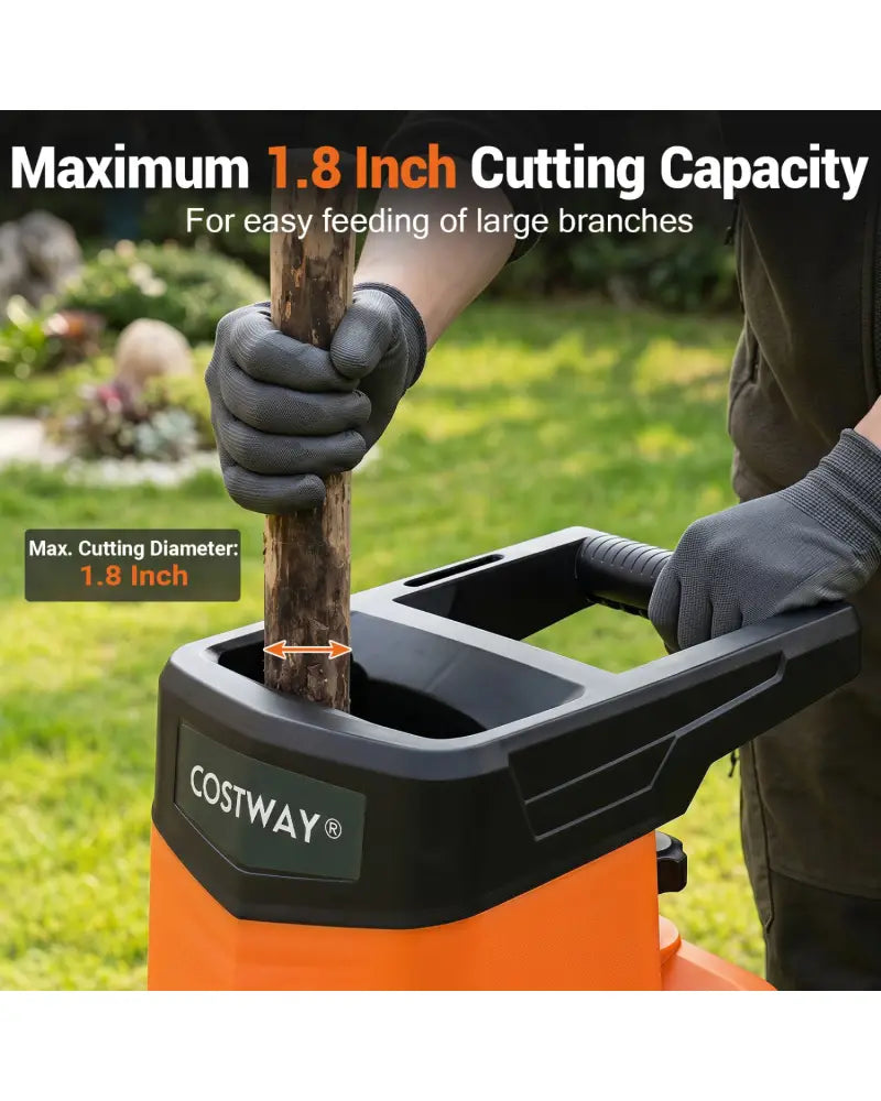 15-Amp Electric Wood Chipper Shredder Mulcher with 1.8 Inch Max Cutting Diameter-Orange - Orange - Lawn Care Tools