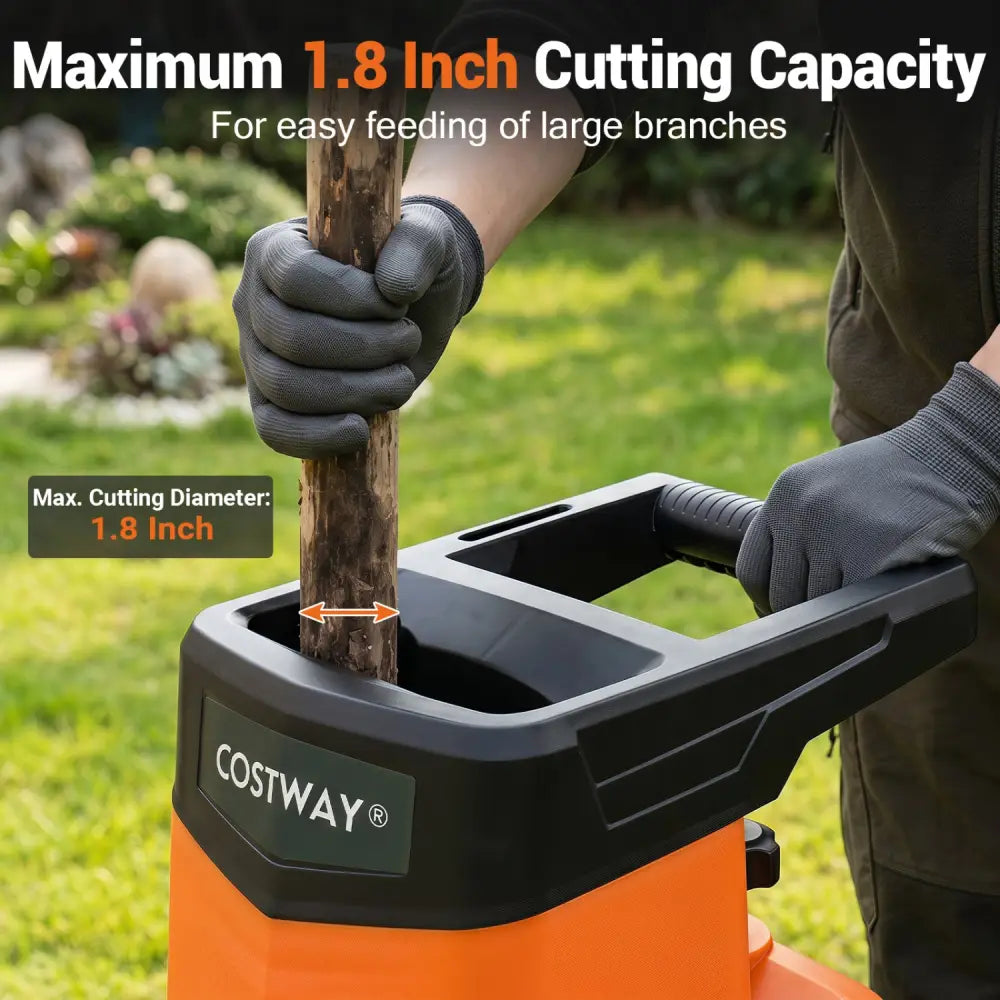 15-Amp Electric Wood Chipper Shredder Mulcher with 1.8 Inch Max Cutting Diameter-Orange - Orange - Lawn Care Tools
