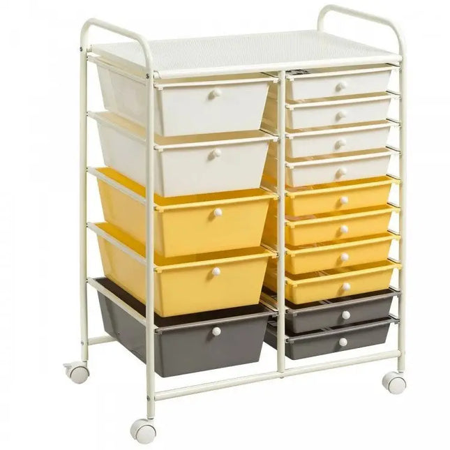 15-Drawer Storage Rolling Organizer Cart-Yellow - Yellow - File Cabinets