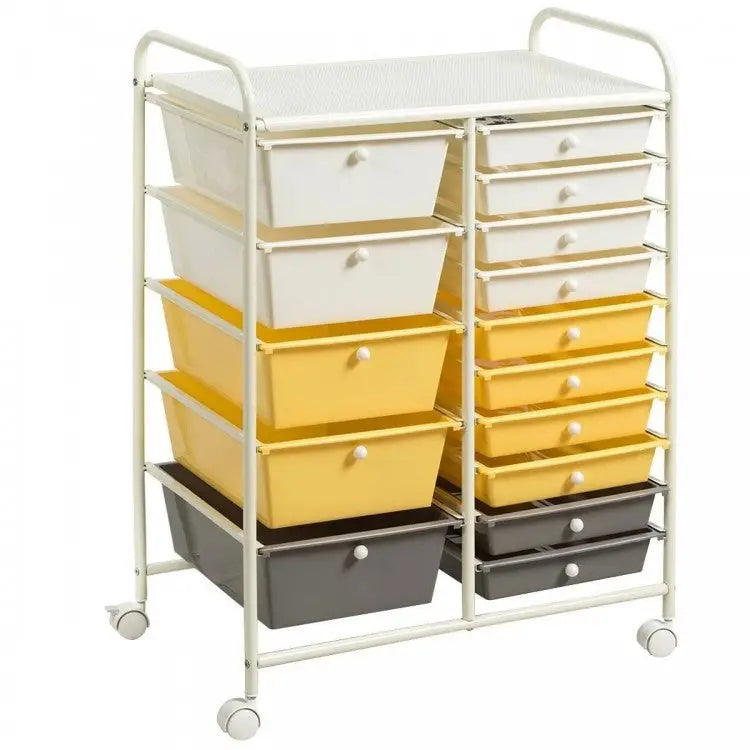 15-Drawer Storage Rolling Organizer Cart-Yellow - Yellow - File Cabinets