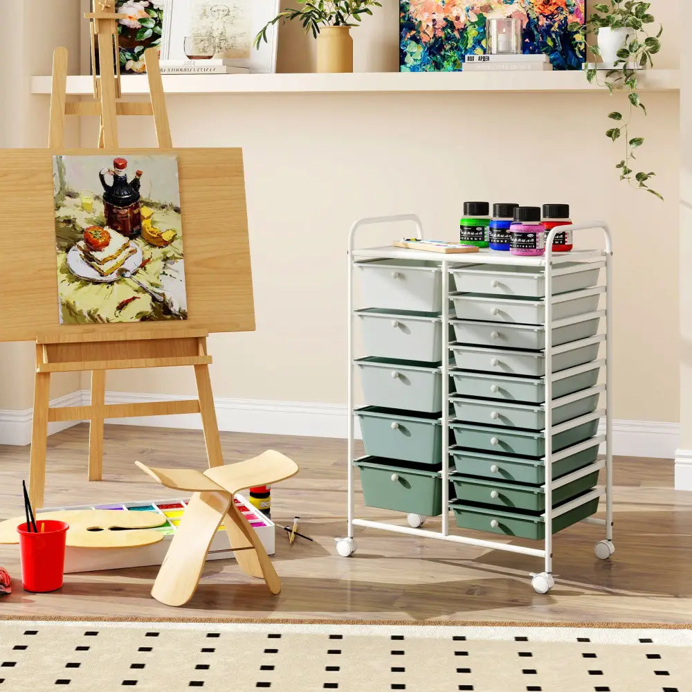 15-Drawer Utility Rolling Cart with Drawers Multi-Use Storage-Lime Green - Light Green - File Cabinets