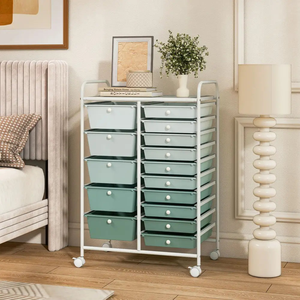 15-Drawer Utility Rolling Cart with Drawers Multi-Use Storage-Lime Green - Light Green - File Cabinets
