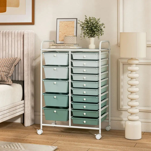 15-Drawer Utility Rolling Cart with Drawers Multi-Use Storage-Lime Green - Light Green - File Cabinets