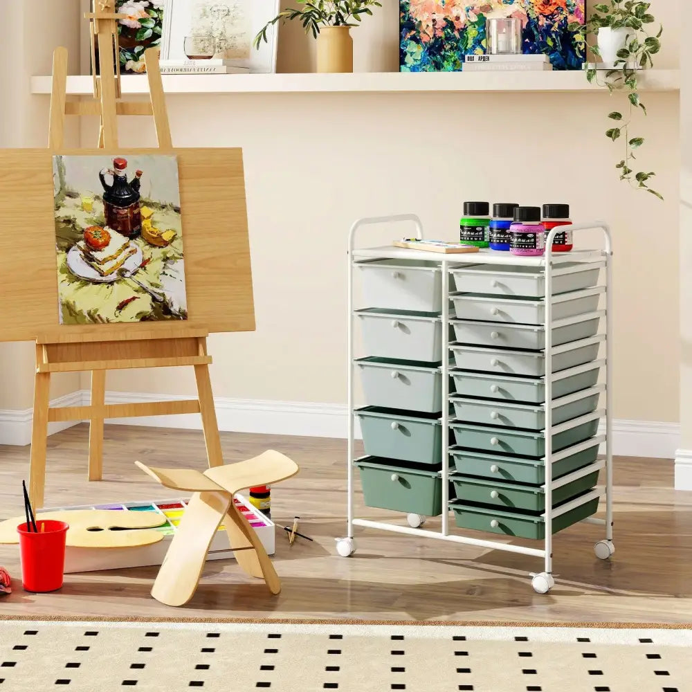 15-Drawer Utility Rolling Cart with Drawers Multi-Use Storage-Lime Green - Light Green - File Cabinets