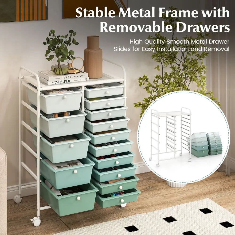 15-Drawer Utility Rolling Cart with Drawers Multi-Use Storage-Lime Green - Light Green - File Cabinets