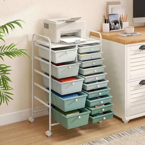 15-Drawer Utility Rolling Cart with Drawers Multi-Use Storage-Lime Green - Light Green - File Cabinets