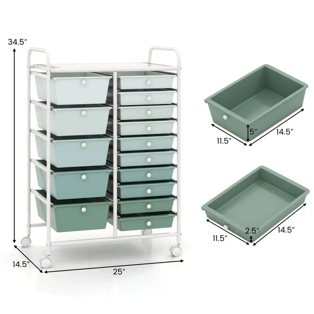 15-Drawer Utility Rolling Cart with Drawers Multi-Use Storage-Lime Green - Light Green - File Cabinets