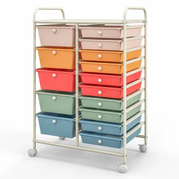 15-Drawer Utility Rolling Organizer Cart-Deep Multicolor - Deep Multicolor - File Cabinets