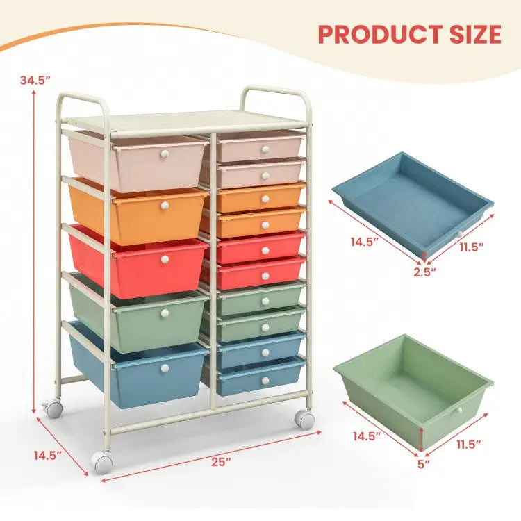 15-Drawer Utility Rolling Organizer Cart-Deep Multicolor - Deep Multicolor - File Cabinets