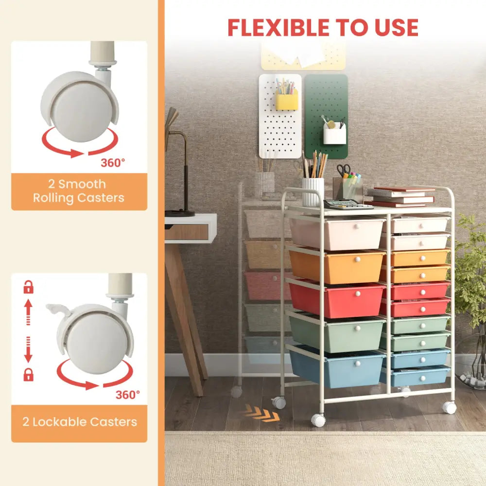15-Drawer Utility Rolling Organizer Cart-Deep Multicolor - Deep Multicolor - File Cabinets