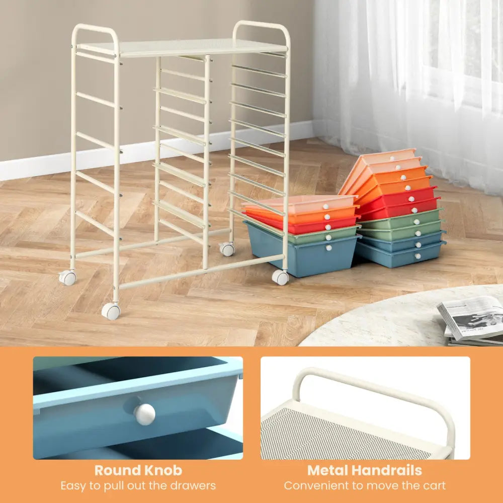 15-Drawer Utility Rolling Organizer Cart-Deep Multicolor - Deep Multicolor - File Cabinets