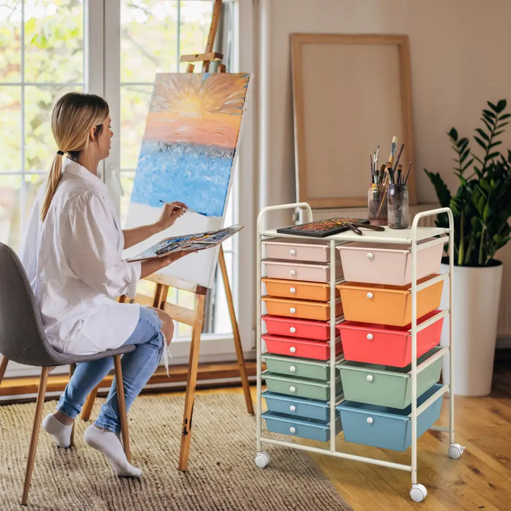 15-Drawer Utility Rolling Organizer Cart-Deep Multicolor - Deep Multicolor - File Cabinets