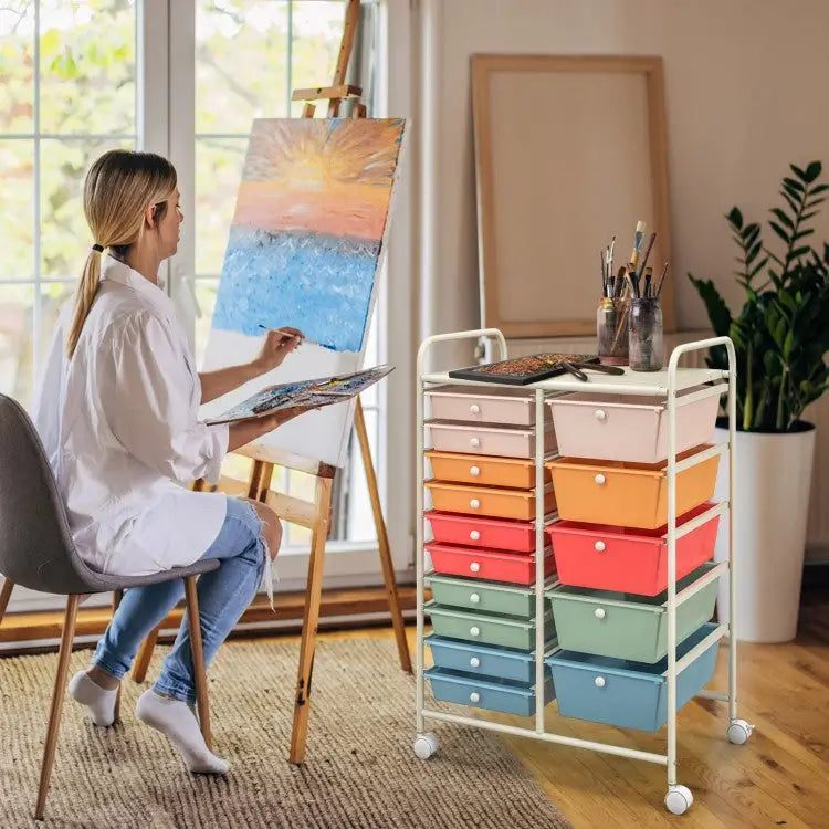 15-Drawer Utility Rolling Organizer Cart-Deep Multicolor - Deep Multicolor - File Cabinets
