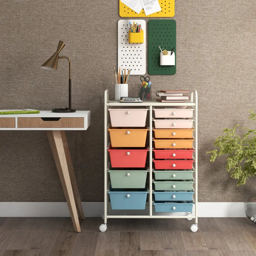 15-Drawer Utility Rolling Organizer Cart-Deep Multicolor - Deep Multicolor - File Cabinets