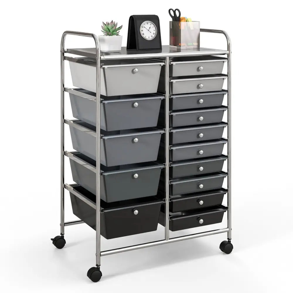 15-Drawer Utility Rolling Organizer Cart Multi-Use Storage-Black & Gray - Gradient Gray - File Cabinets