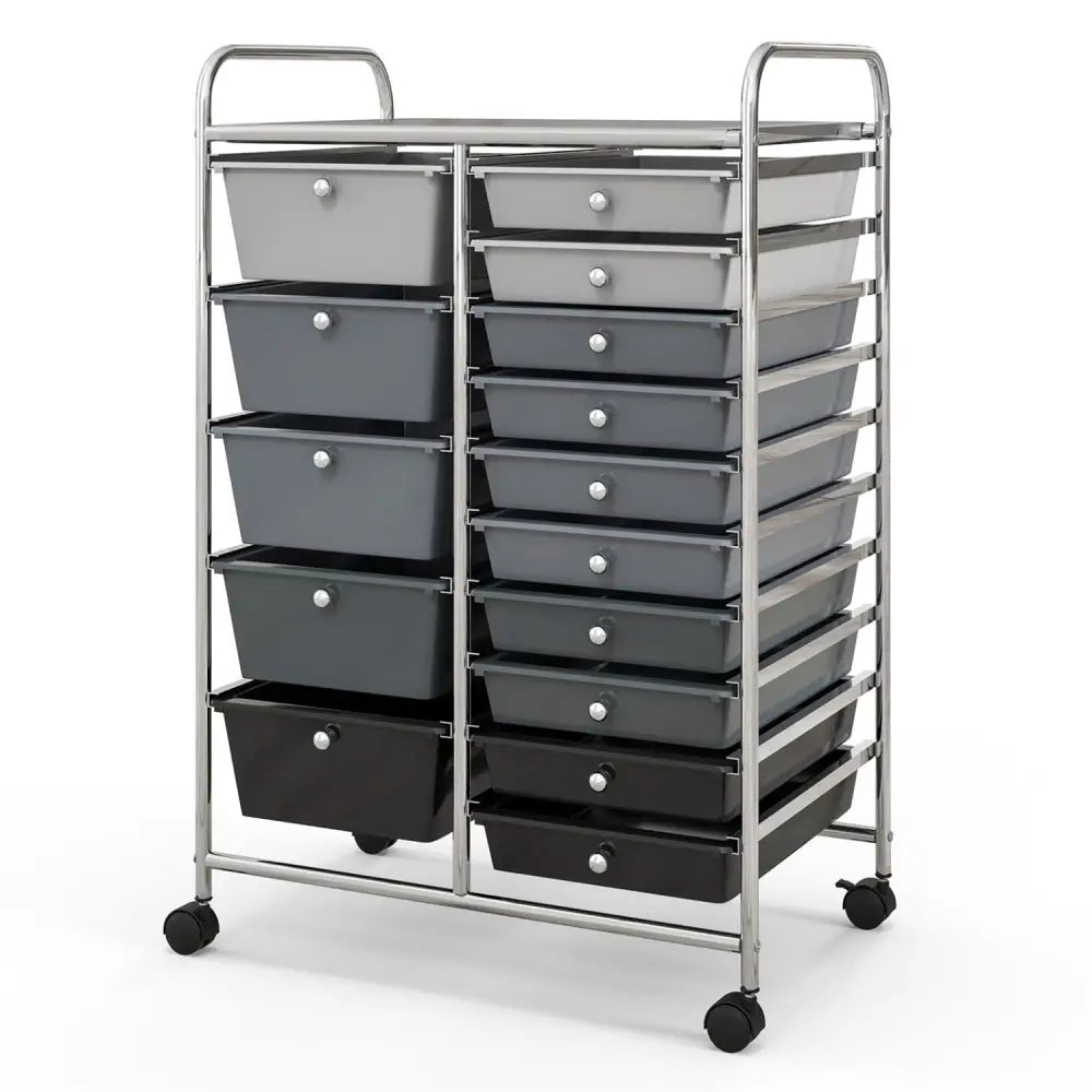 15-Drawer Utility Rolling Organizer Cart Multi-Use Storage-Black & Gray - Gradient Gray - File Cabinets