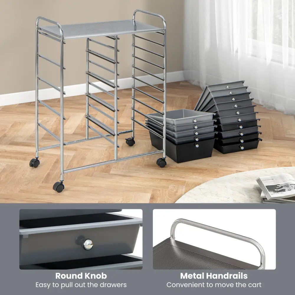 15-Drawer Utility Rolling Organizer Cart Multi-Use Storage-Black & Gray - Gradient Gray - File Cabinets