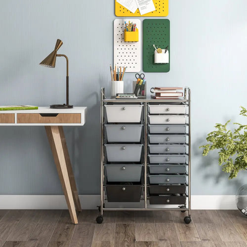 15-Drawer Utility Rolling Organizer Cart Multi-Use Storage-Black & Gray - Gradient Gray - File Cabinets