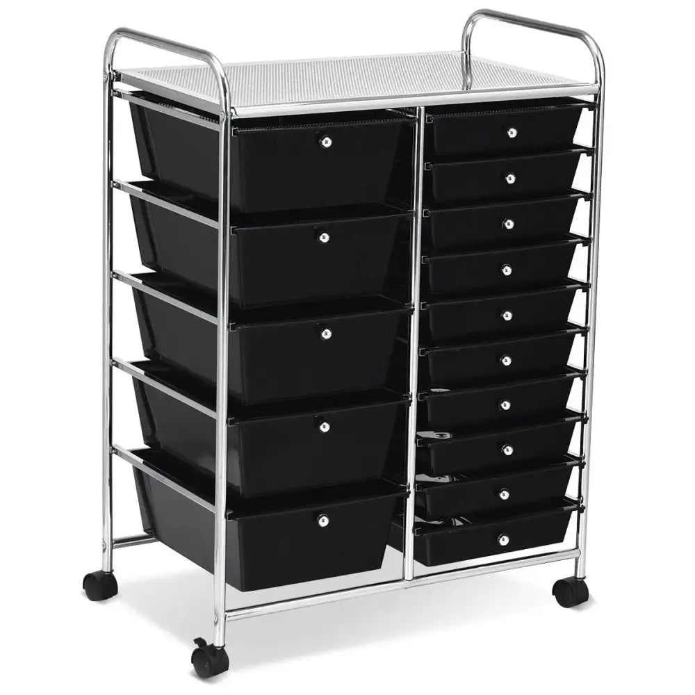 15-Drawer Utility Rolling Organizer Cart Multi-Use Storage-Black Costway