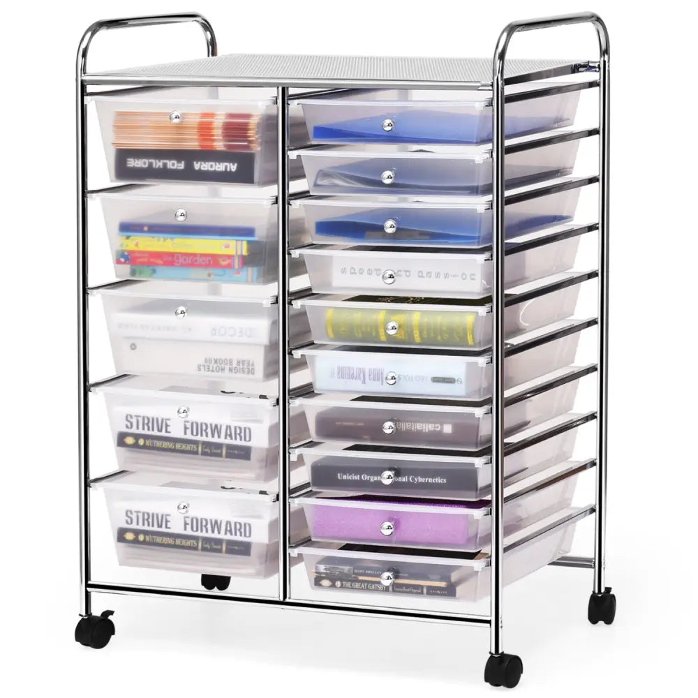 15-Drawer Utility Rolling Organizer Cart Multi-Use Storage-Clear - Transparent - File Cabinets