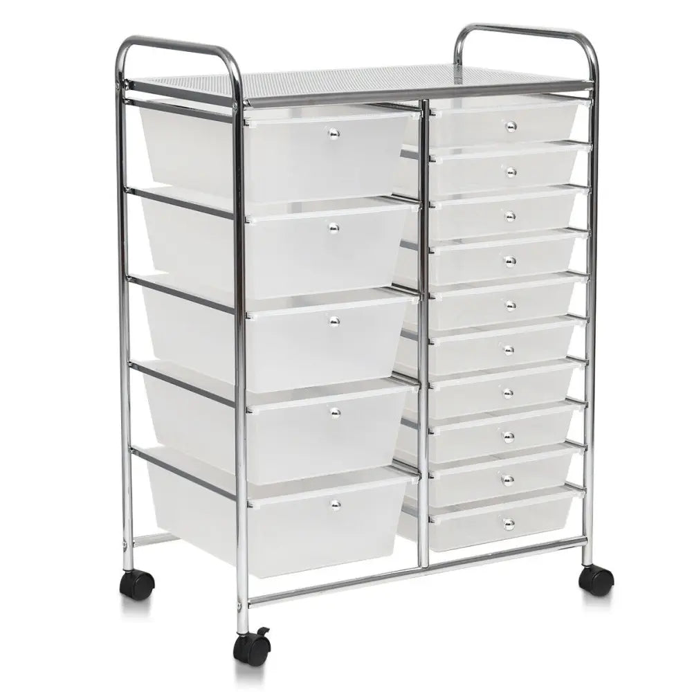 15-Drawer Utility Rolling Organizer Cart Multi-Use Storage-Clear - Transparent - File Cabinets