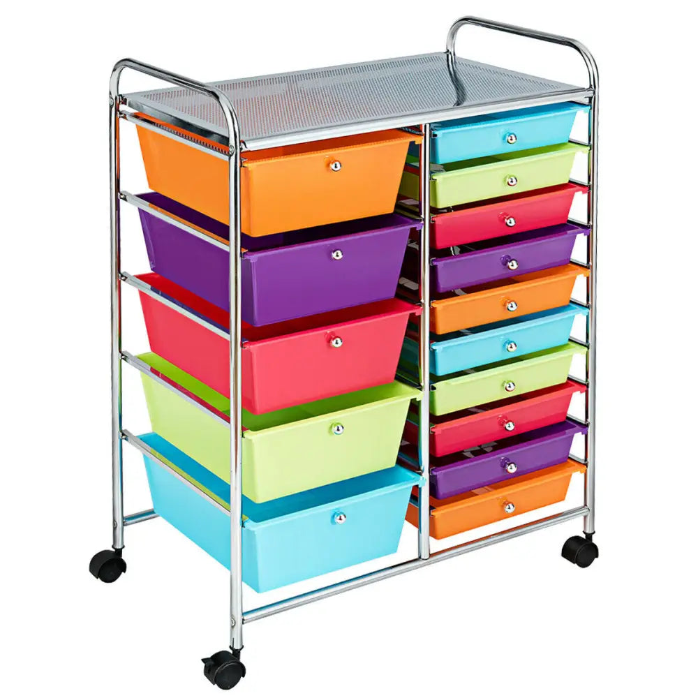 15-Drawer Utility Rolling Organizer Cart Multi-Use Storage-Multicolor - Multicolor - File Cabinets