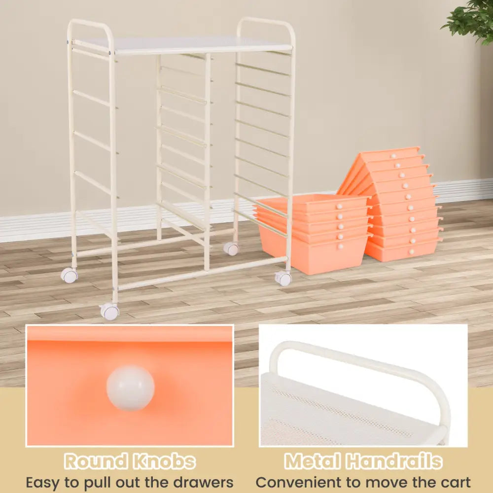 15-Drawer Utility Rolling Organizer Cart Multi-Use Storage-Peach - Peach - File Cabinets
