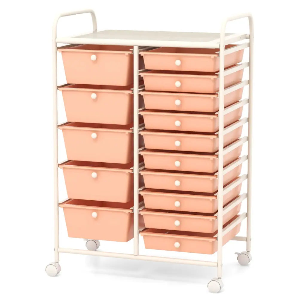 15-Drawer Utility Rolling Organizer Cart Multi-Use Storage-Peach - Peach - File Cabinets
