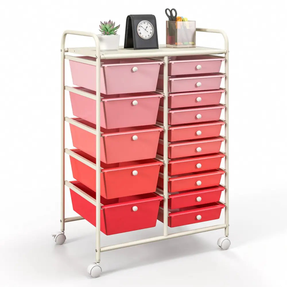15-Drawer Utility Rolling Organizer Cart Multi-Use Storage-Pink - Gradient Pink - File Cabinets