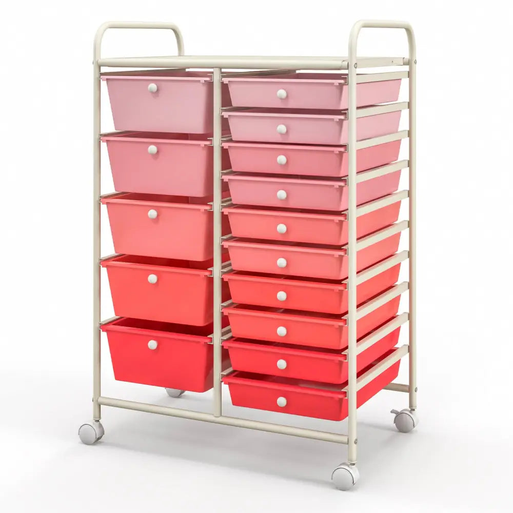 15-Drawer Utility Rolling Organizer Cart Multi-Use Storage-Pink - Gradient Pink - File Cabinets